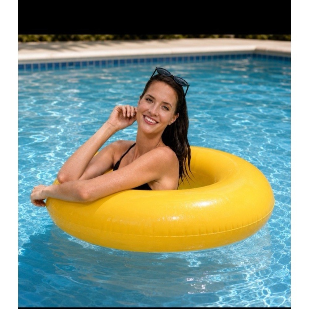 Pool Float Tube PVC Swim Ring Inflatable Yellow 35 inches by Sun‎ & Sky New 4+
